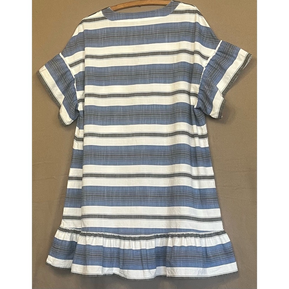 Lucky Brand Striped Dress Casual Ruffle Sleeve Tie Plus Blue White Boho Beach 1X - Picture 5 of 9